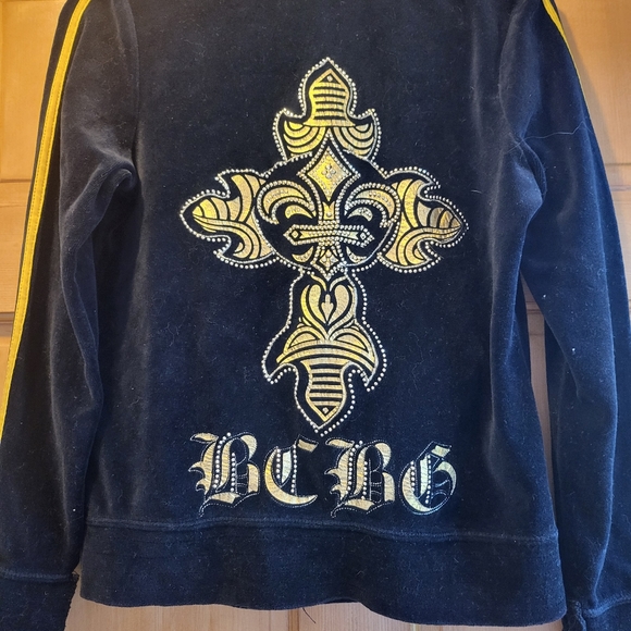 BCBGMAXAZRIA Black & Gold Velvet Track Suit Jacket with Zipper - Picture 4 of 9